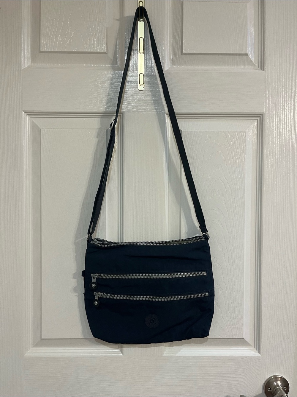 Kipling Navy Blue Nylon Crossbody Bag with Logo Patch